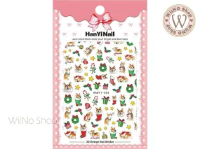 Merry Christmas Corgi Adhesive Nail Art Sticker - 1 pc (HY-554)