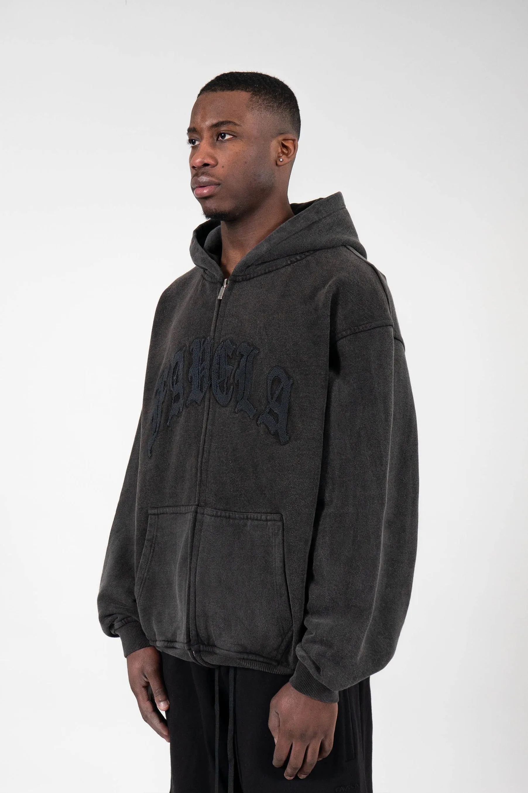 OLD ENGLISH BLACK WASHED FRONTZIP