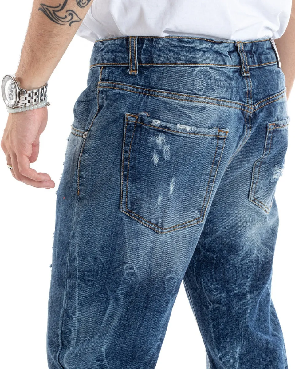 Pantaloni Jeans Uomo Loose Fit Denim Con Rotture Cinque Tasche Casual GIOSAL-P5590A