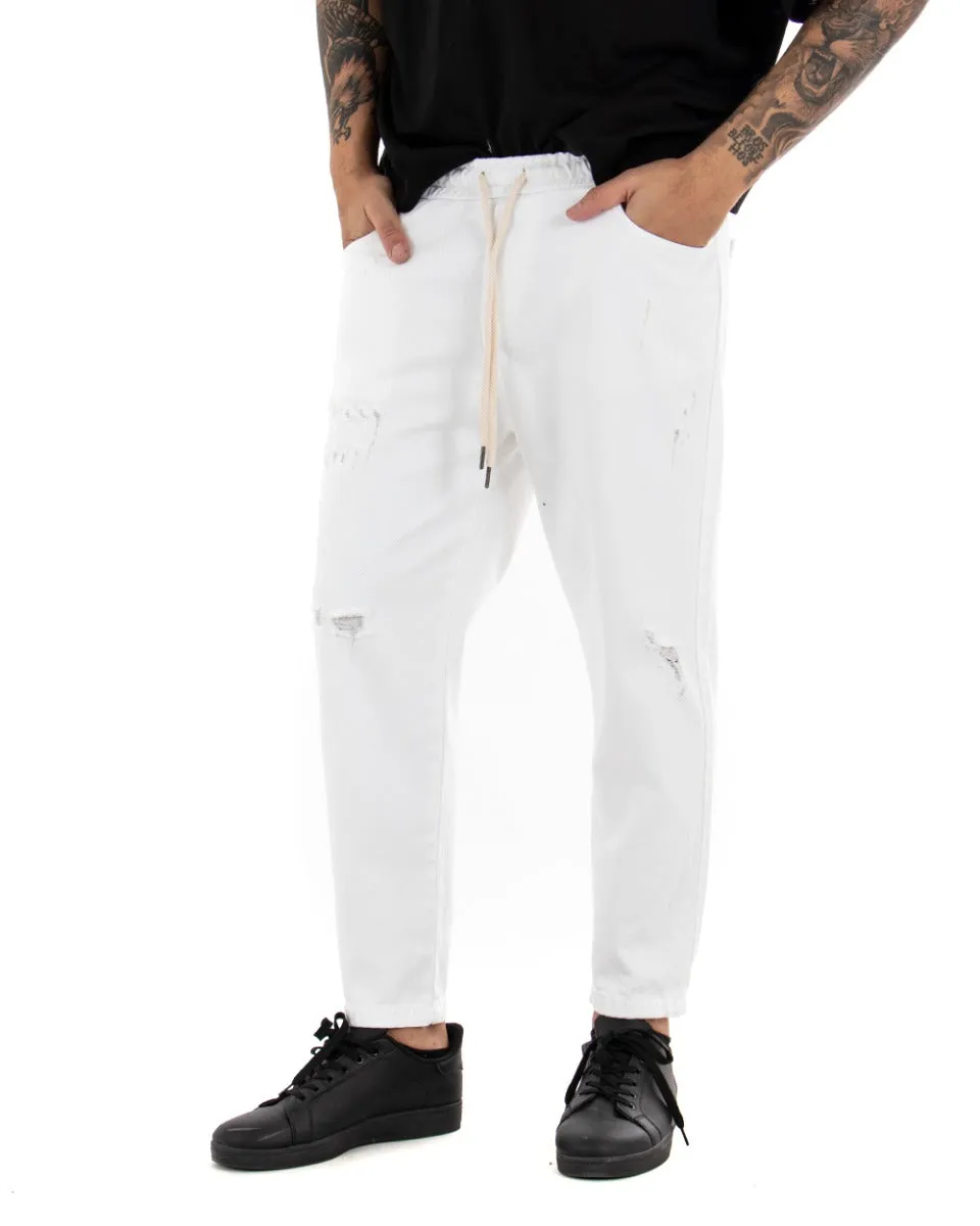 Pantaloni Jeans Uomo Regular Fit Bianco Pantalaccio Bull Con Rotture Casual GIOSAL-P4098A