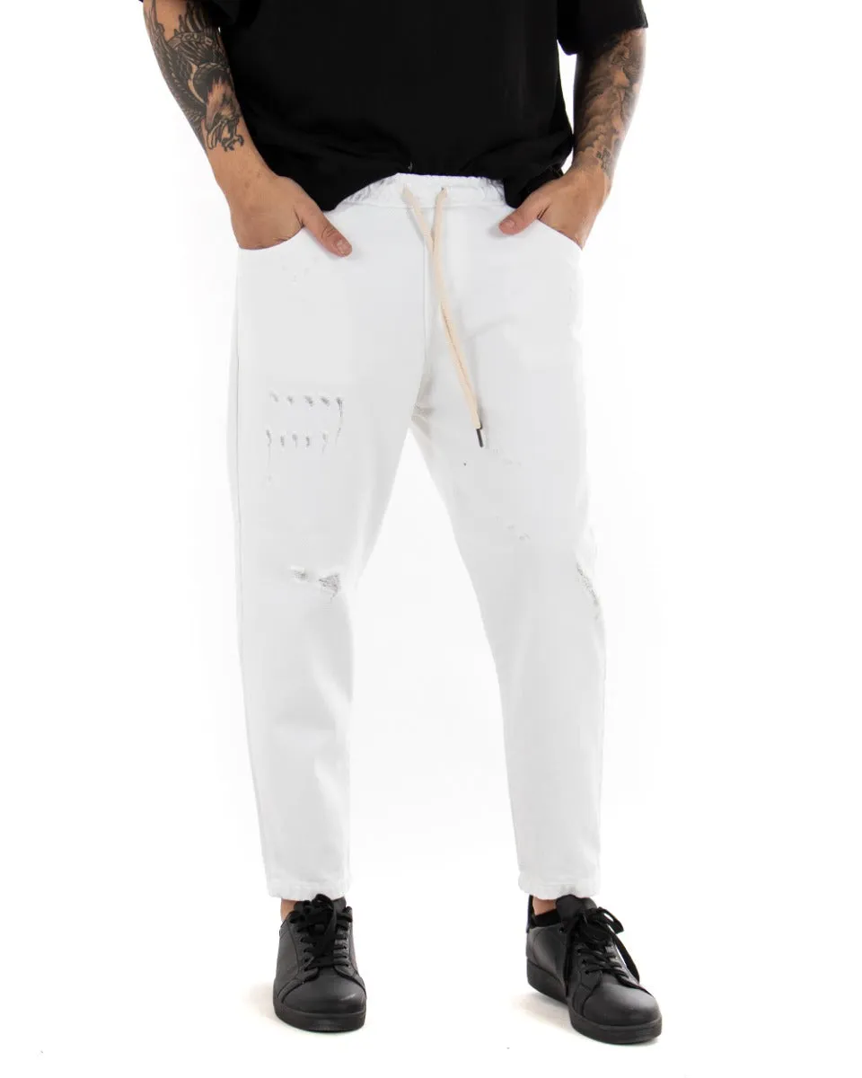 Pantaloni Jeans Uomo Regular Fit Bianco Pantalaccio Bull Con Rotture Casual GIOSAL-P4098A