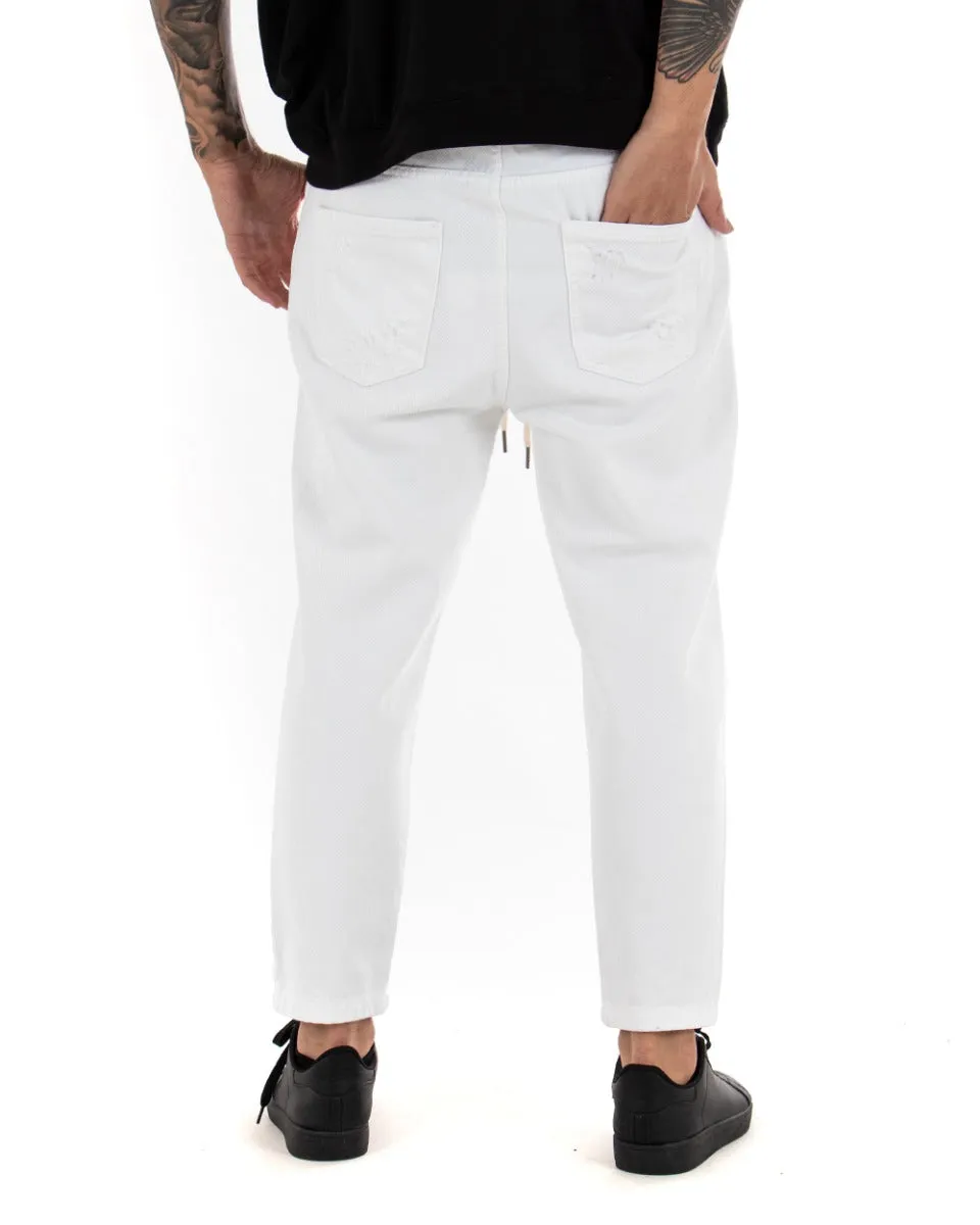 Pantaloni Jeans Uomo Regular Fit Bianco Pantalaccio Bull Con Rotture Casual GIOSAL-P4098A