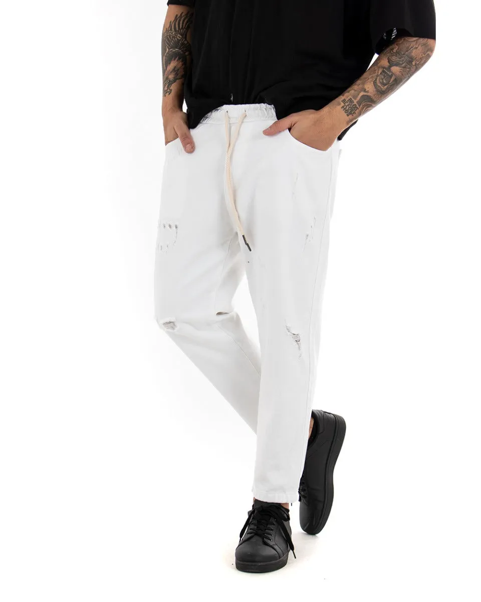 Pantaloni Jeans Uomo Regular Fit Bianco Pantalaccio Bull Con Rotture Casual GIOSAL-P4098A