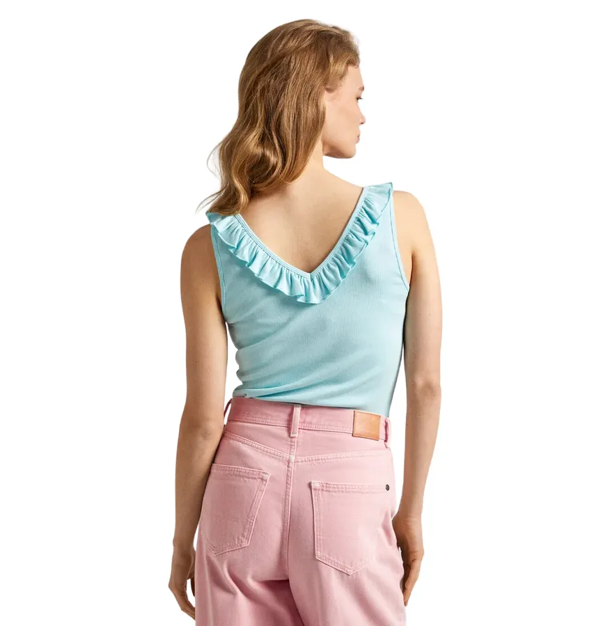 Pepe Jeans tank top with ribbed V-neck Leire PL505851 508 aqua