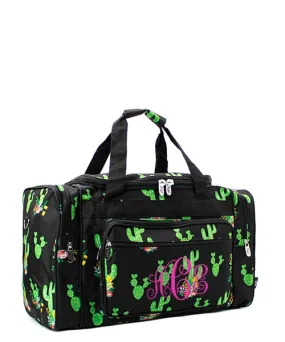 Personalized black cactus rose duffel bag