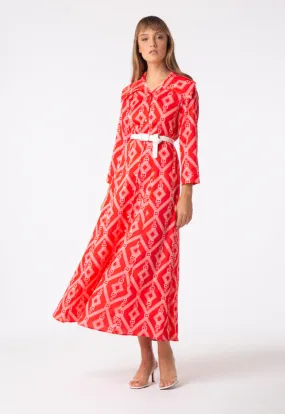 Elegant Printed Dress with Turn-Down Collar