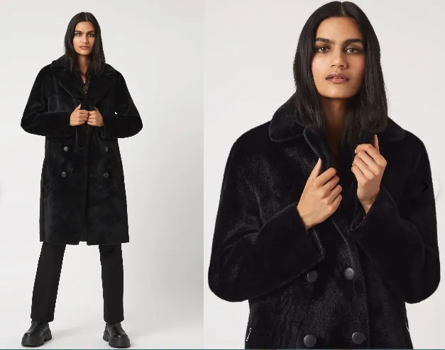 Reversible Black Faux-Leather Fur Coat