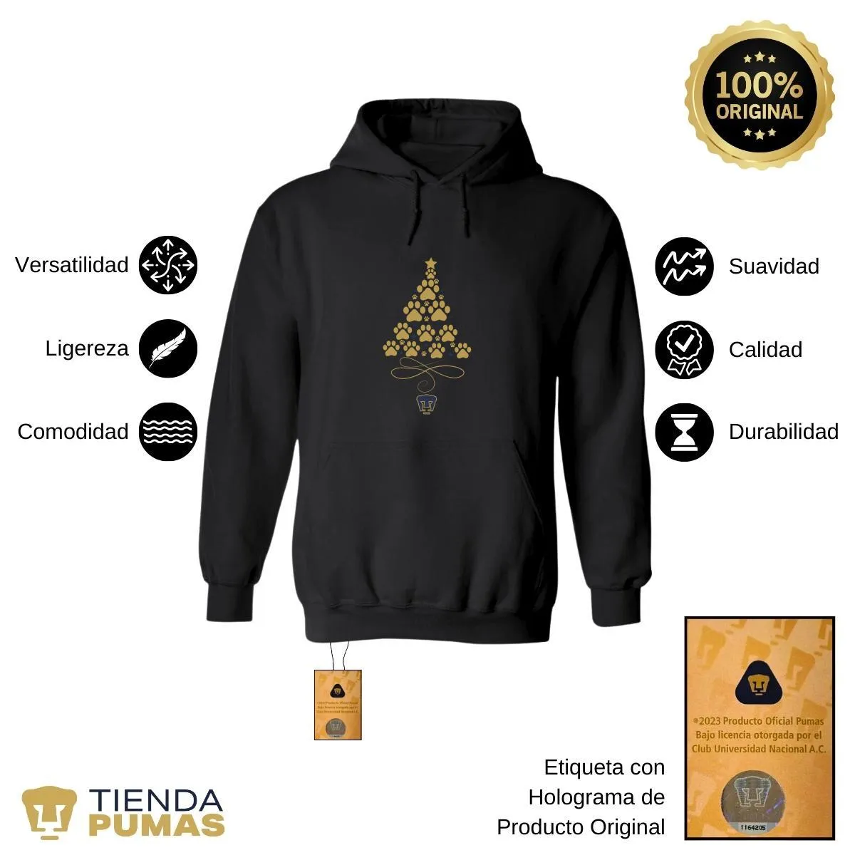 Sudadera Mujer Hoodie  Pumas UNAM rbol Navidad