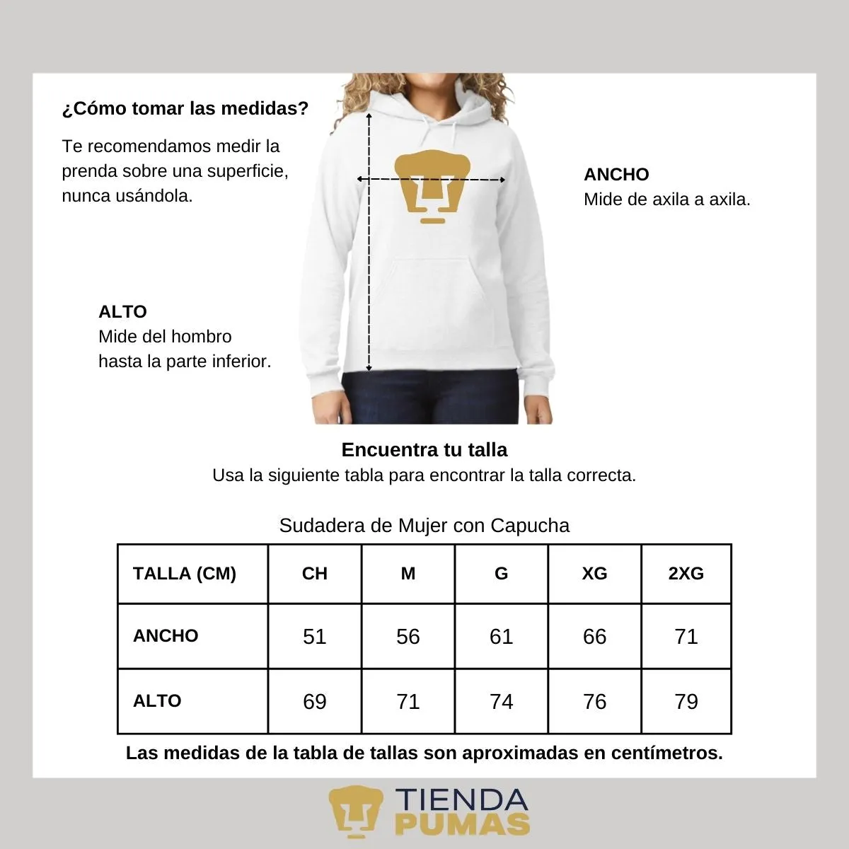 Sudadera para Mujer Hoodie Pumas UNAM Logo Dorado