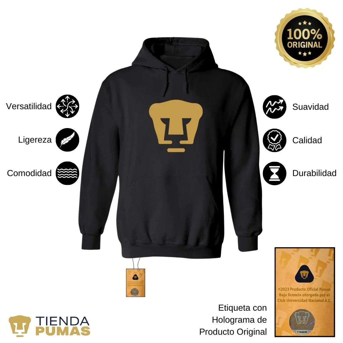 Sudadera para Mujer Hoodie Pumas UNAM Logo Dorado