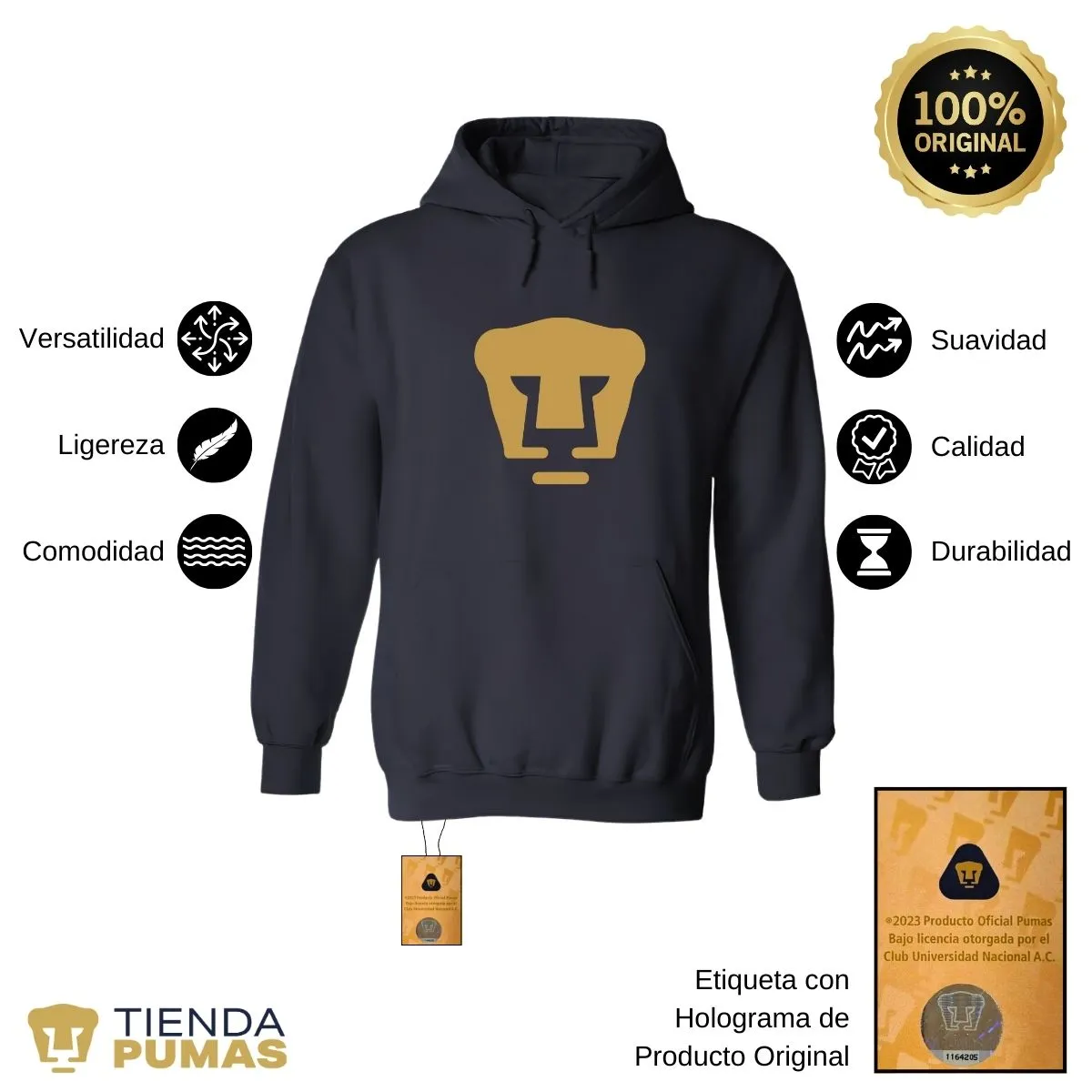 Sudadera para Mujer Hoodie Pumas UNAM Logo Dorado