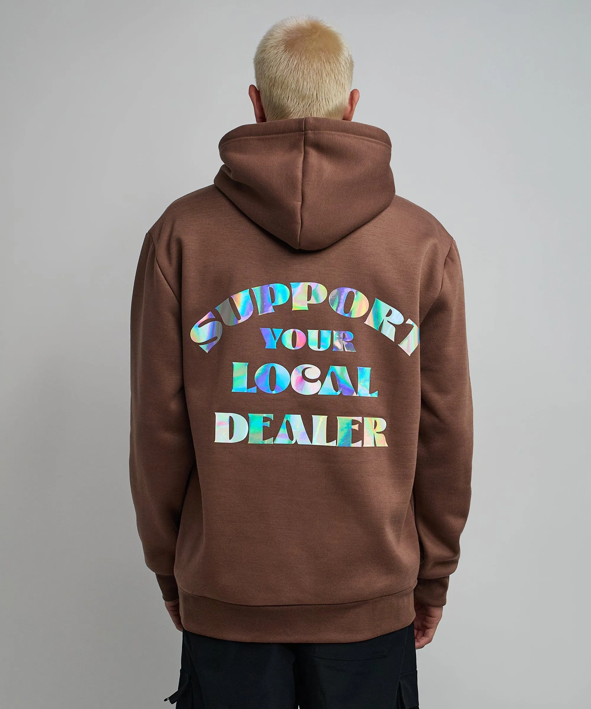 Support Local Iridescent Foil Print Hoodie - Brown