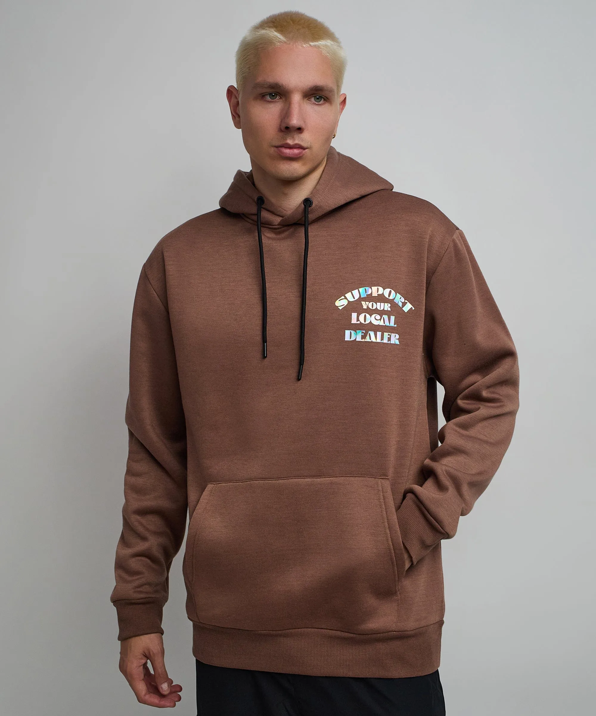 Support Local Iridescent Foil Print Hoodie - Brown