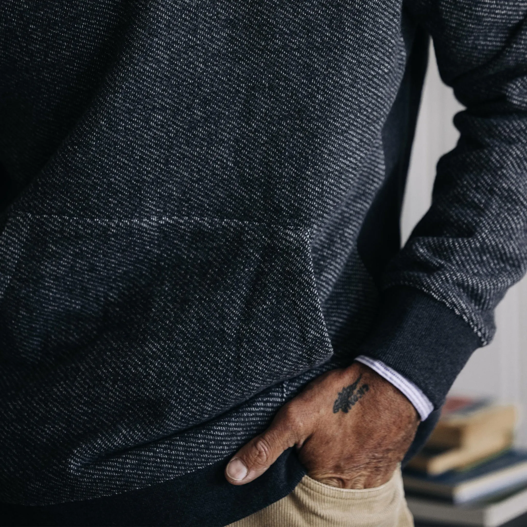 The Briggs Pullover in Coal French Terry Twill Knit