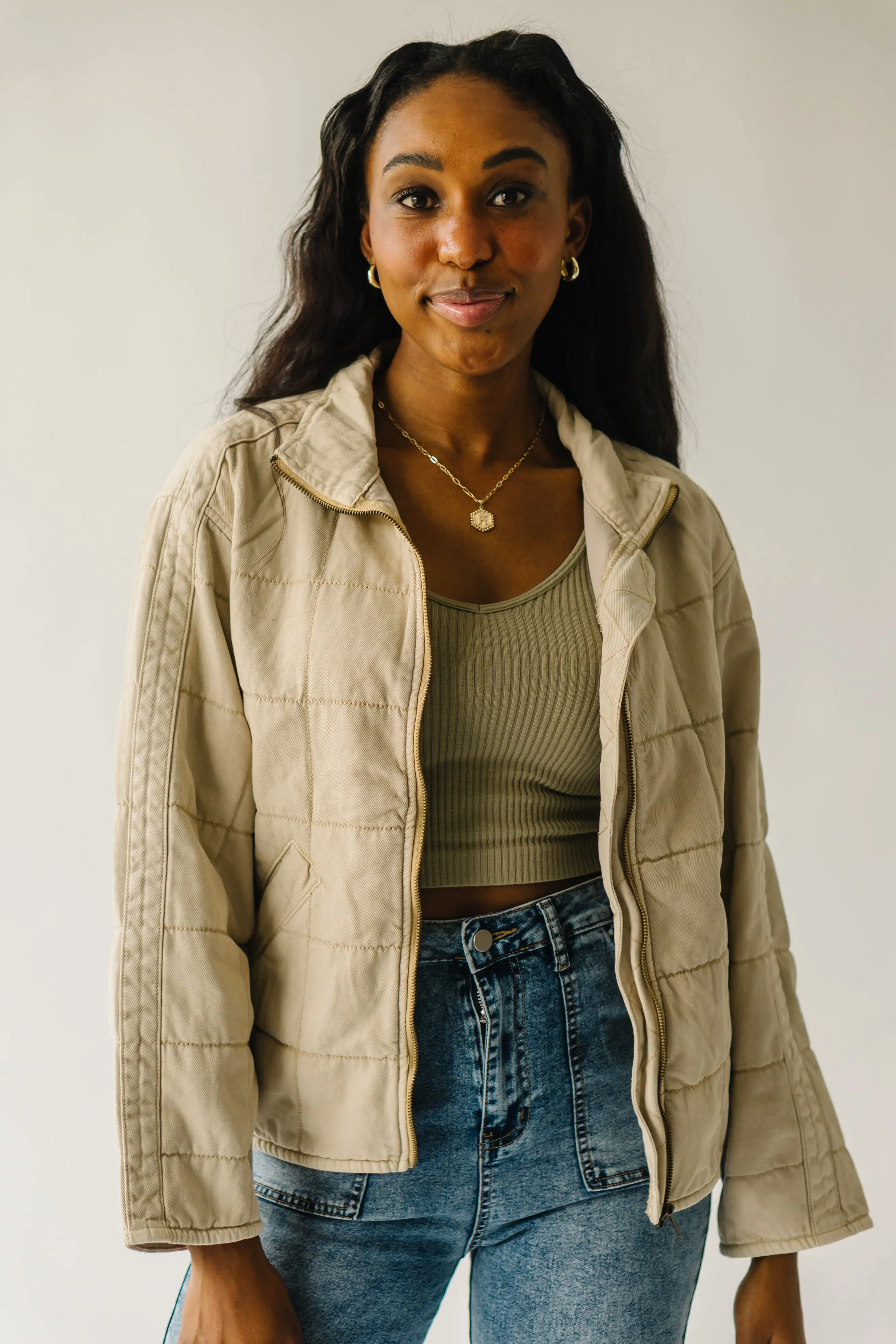 The Chandell Quilted Denim Jacket in Cream