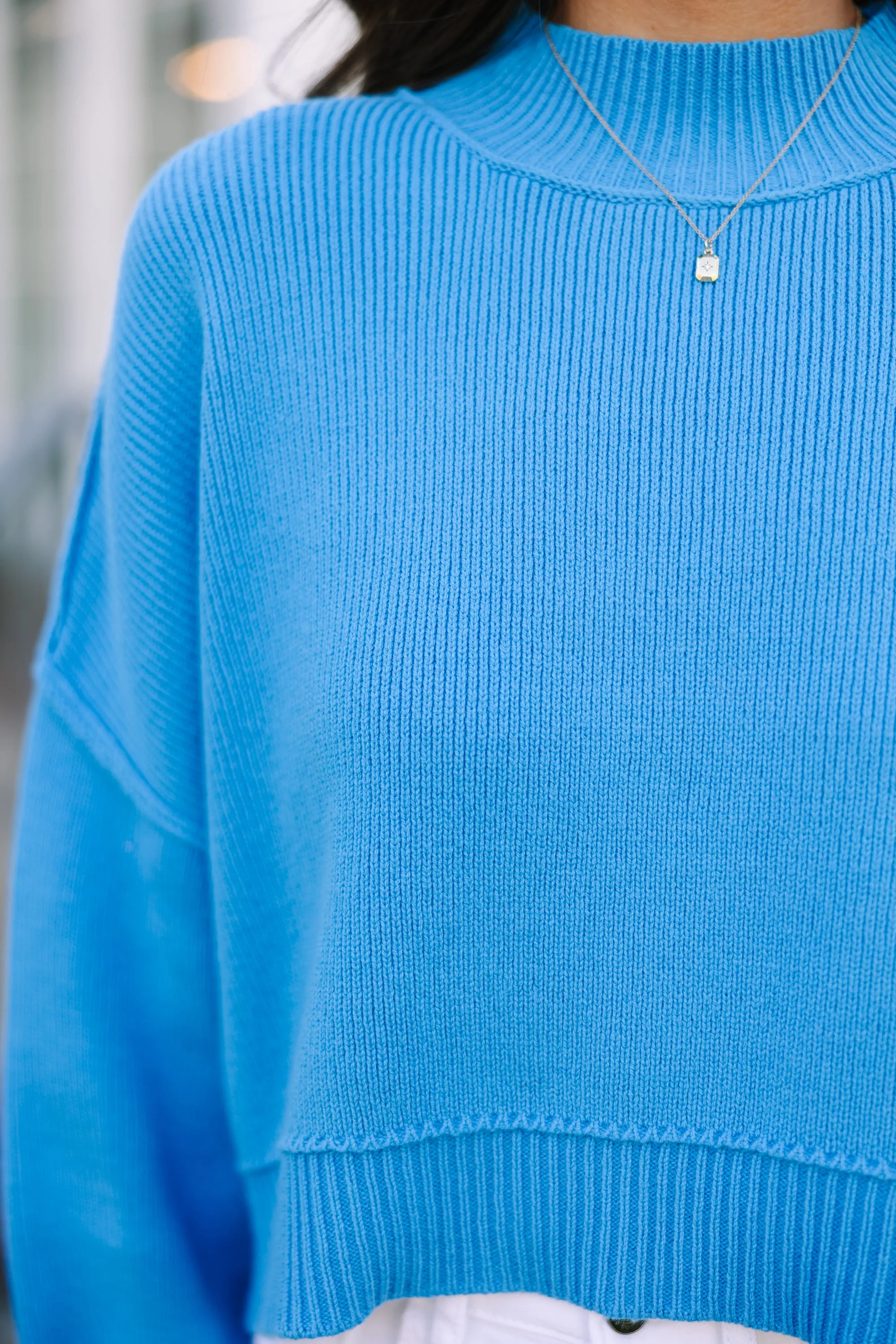 Where I Am Deep Sky Blue Cropped Sweater