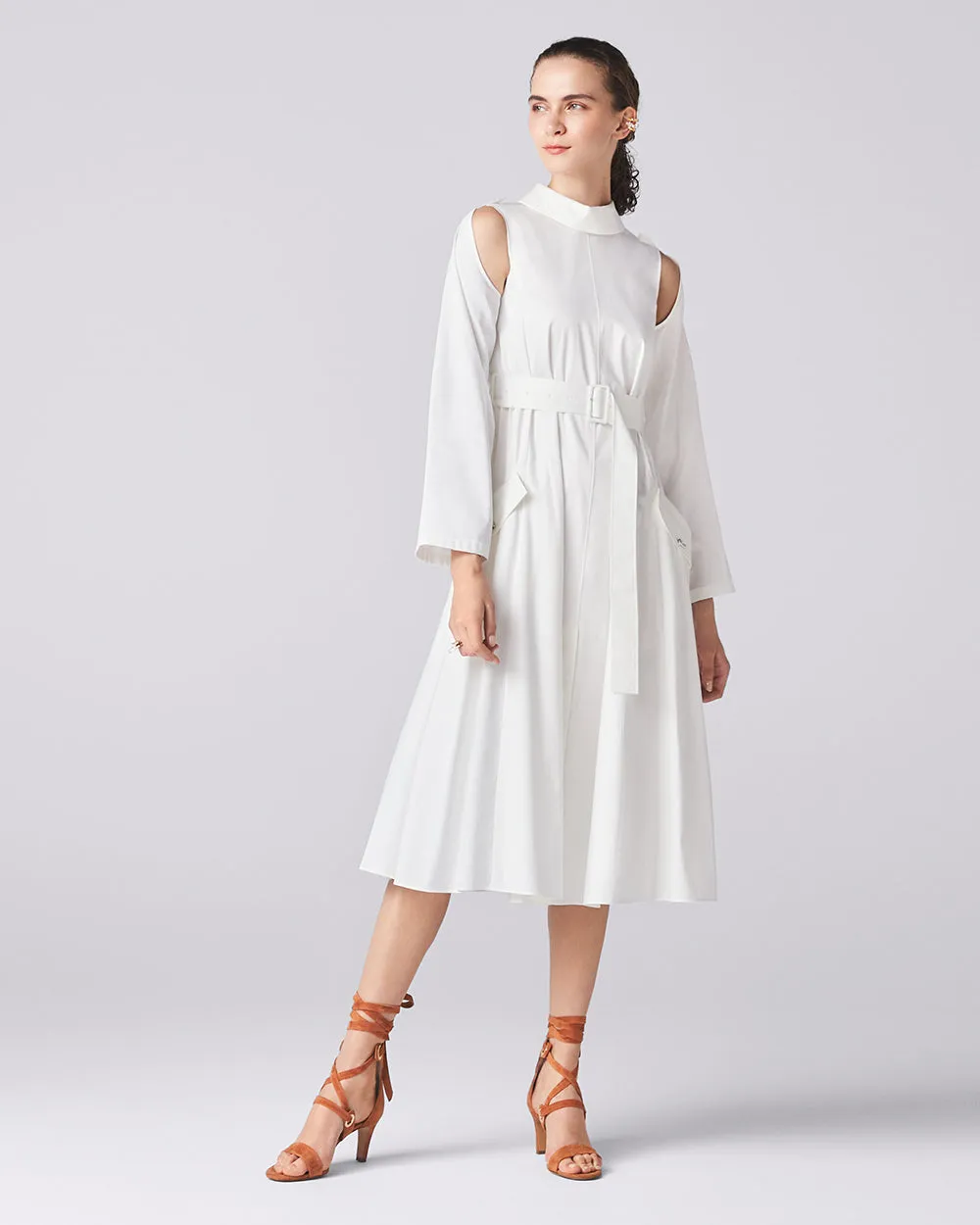 White Abstract Trench Dress