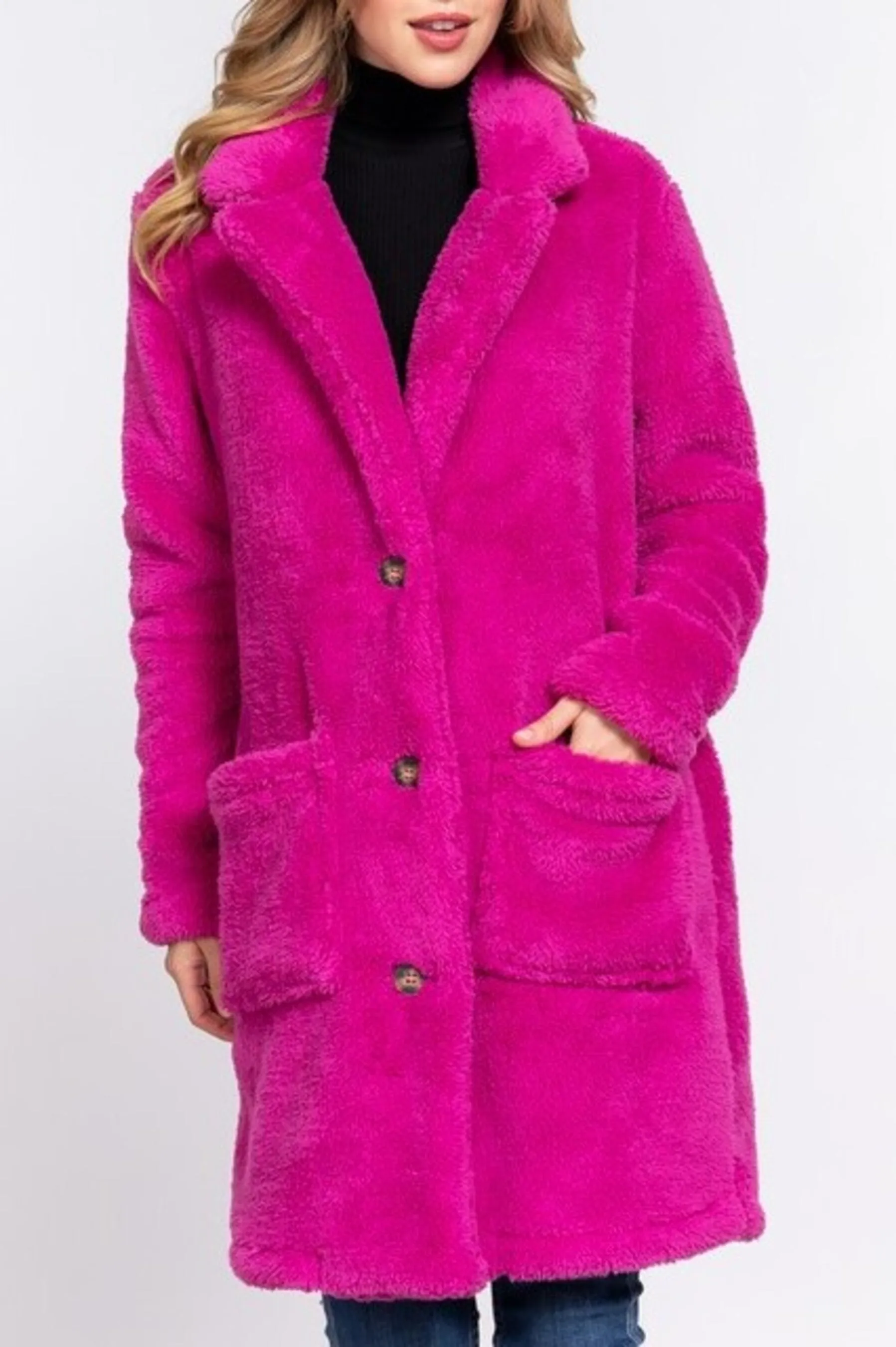 Women's Long sleeve notched collar patch pocket sherpa coat