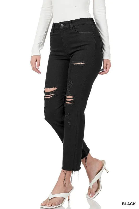 ZENANA DISTRESSED CROPPED DENIM